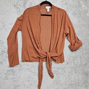 Soft Surroundings Orange Tie Front Open Cardigan Top Size XL EUC
